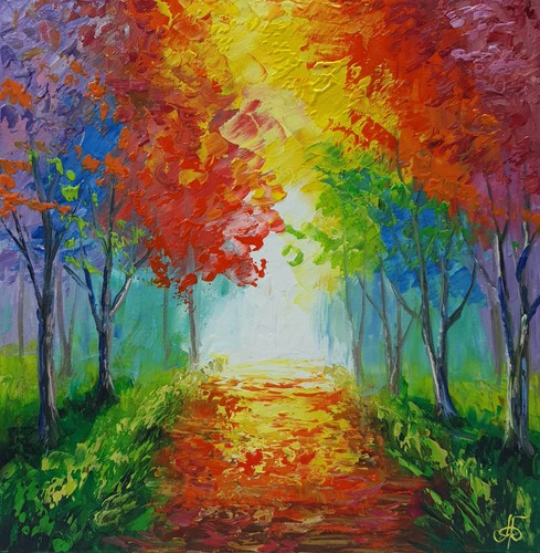 Parco autunno dipinto mano - dipinto, a
